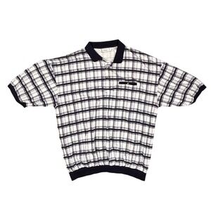Classics by Palmland Mens 3XLT Polo Shirt Navy White Plaid Banded Bottom Tall
